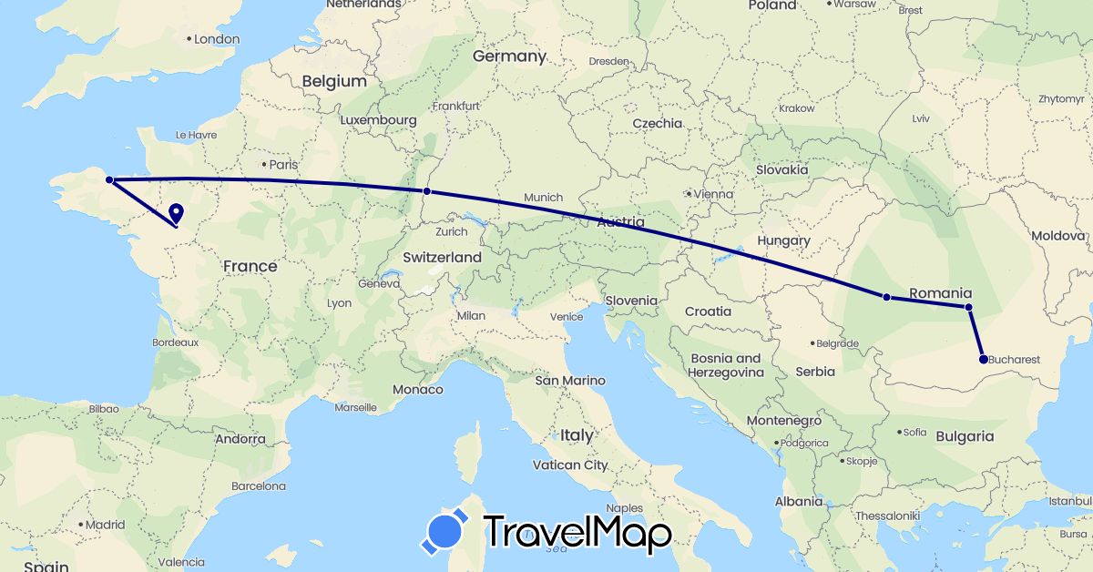 TravelMap itinerary: driving in Germany, France, Romania (Europe)